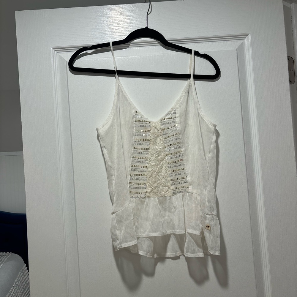 Hollister White Lace Trim Women's Top
